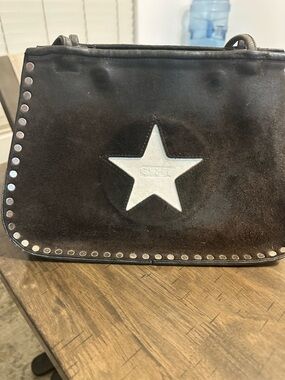 SBI Suede Star Accent Shoulder Bag - Brown